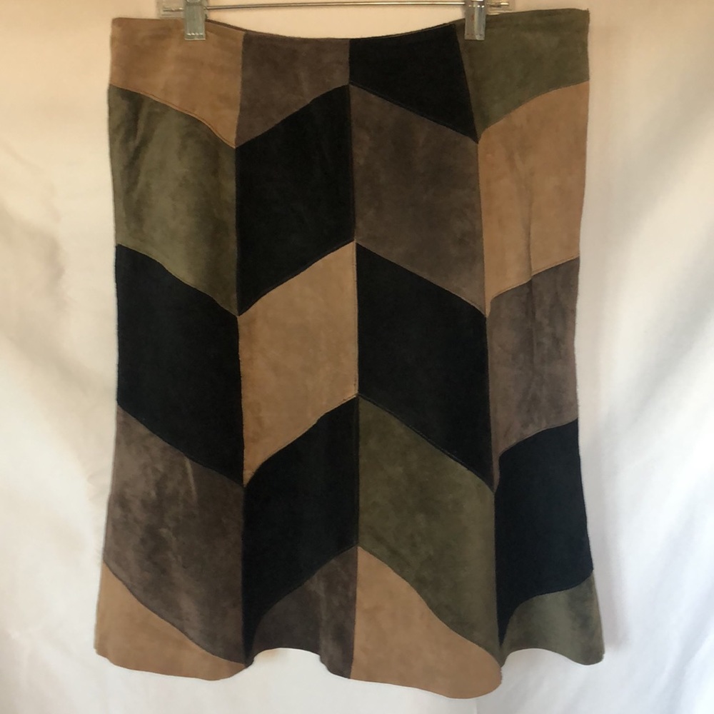 Alfani Multi Colored Patchwork 100% Leather Skirt… - image 1